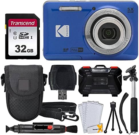 Цифров фотоапарат Kodak PIXPRO FZ55 (син) + Карта памет 32 GB + Калъф за камера за насочване и стрелба + Разтегателен
