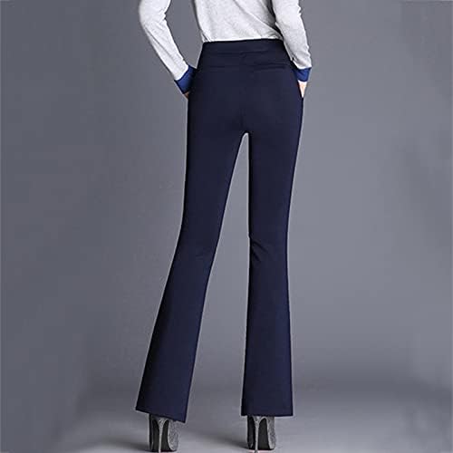 Дамски панталони iQKA с висока талия, гъвкави работни бизнес ежедневни панталони, обикновен панталон с прав штанинами и джобове