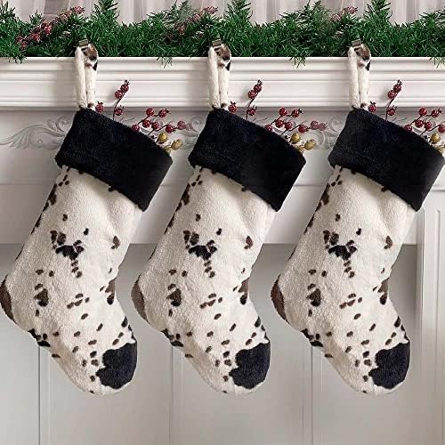 Vanteriam 3 Опаковки Персонализирани Коледни Чорапи с Принтом Крави, Чорапи с Принтом Едър Животното Крава