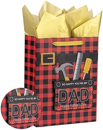 Подаръчен пакет Loveinside в Черно-червена клетка за Ден на бащата с цигарена хартия и поздравителна пощенска картичка за Деня на бащите, партита и още много Други - 13 x 10