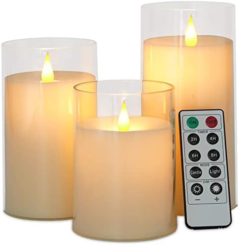 Беспламенные свещи Aignis Блещукащите свещи на батерии Комплект от 3 (D: 3 x H: 4 5 6) led свещ от небьющегося плексиглас и дистанционно управление с 24-часов таймер (Сив)