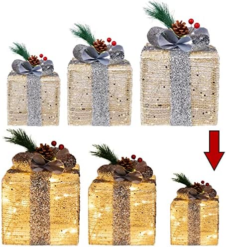 Комплект от 3 Коледни подаръци кутии с подсветка, Предварително подсвеченные 60LED Топли Коледни Подаръчни