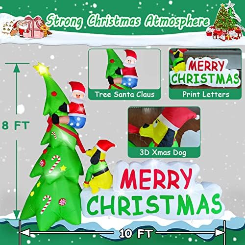 10-Подножието на Надуваеми играчки за Коледната Елха на открито с Дядо Коледа и Кучето, вградени 8LED-фенери, Надуваеми