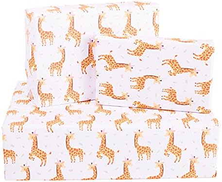 ЦЕНТРАЛНА 23 - Амбалажна хартия за момчета - 6 Листа Подарък опаковки за момичета на рождения си Ден - Жирафи - Животни