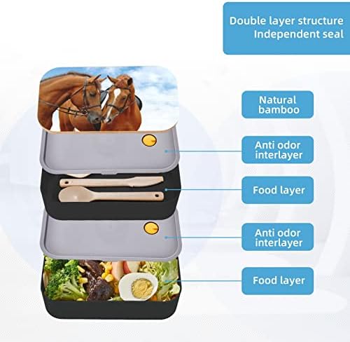 Кутия за Bento за обяд Двойка коне с подобрени регулируема каишка, штабелируемый за многократна употреба запечатан