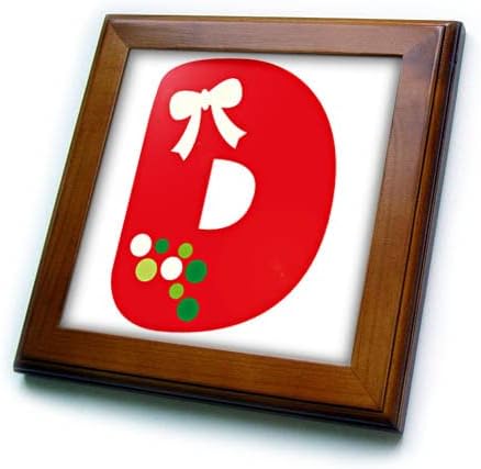 3dRose сладък червено-зелените плочки, с коледното монограм в D-образна рамка (ft-371213-1)