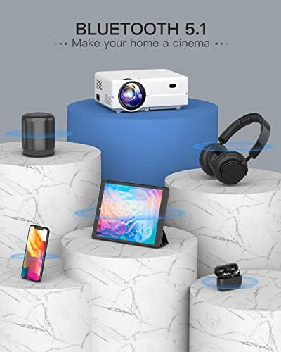 Проектор ROVOMKO, Проектор с Wi-Fi и Bluetooth, Bluetooth проектор 600 ANSI, Поддръжка на 4K, Двоен Wi-Fi На 2,4 G и 5G, Домашен проектор, Съвместим с iOS / Android /Win /ТВ / PS5, Чанта в комплекта