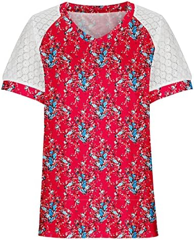 Дамски Летни Дантелени Блузи С Къс Ръкав, Елегантна Риза с V-образно деколте, Скъпа Цвете Графична Свободна Ежедневни