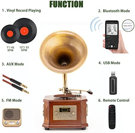 Ретро грамофон, ретро грамофон грамофонни плочи, оборудвана със стерео говорители, AM / FM радио, може да се управлява с помощта