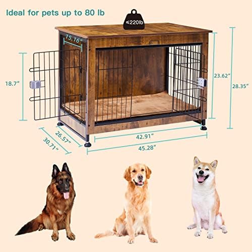 Мебели за клетка за кучета COPAW - 43-Цолови Дървени Телена Развъдници за домашни животни, с Двойни врати, възглавница и Регулируеми