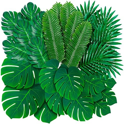 108 от Опаковки Палмови Листа Изкуствена Тропическа Монстера - 6 Вида, Големи Малки Зелени Фалшиви Палмови