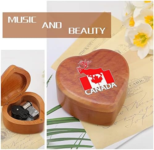 Канадски Флаг Лосове Дървени Музикални Кутии Реколта Музикална Ковчег с Гравиран във формата на Сърце Подарък за