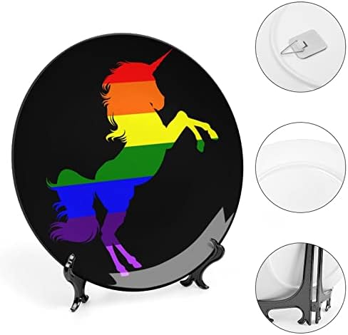 Гей Гордост Rainbow Unicorn ЛГБТ Керамични Декоративни Чинии от Костен Порцелан със Стойка, Висящи Украшения,