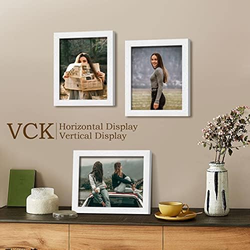 Комплект Рамки за снимки VCK 8x10 от 5, Бяла фото рамка от масивно дърво, Тенис на дисплея или монтиран на стената