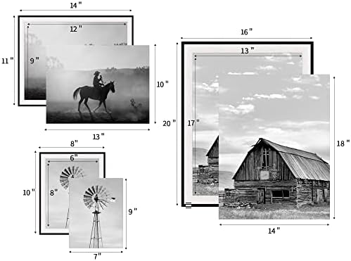 Селски Вид, Монтиране на изкуството в рамка: 3 предмет, черно-бяло Изображение на фермерска къща, Снимка на Стария Навес