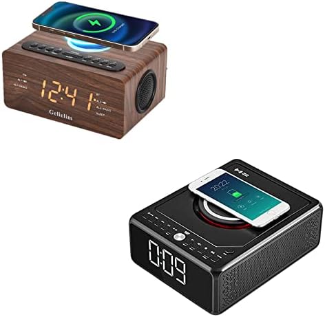 CD-плейър с Будилник и радио + alarm clock, Wooden с безжична зареждане / USB-зарядно устройство, FM-радио с високоговорителя