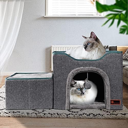 MAYWARD Cat Cube Сгъваем Котешки Къща с Подвижна Кутия за съхранение в помещение, Стълбище за Кучета богат на функции