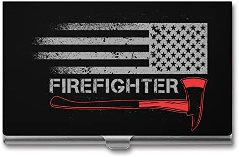 Брадва пожарникар с флага на сащ, държач за бизнес-лична карта, калъф Silm, професионален метален джоб-органайзер
