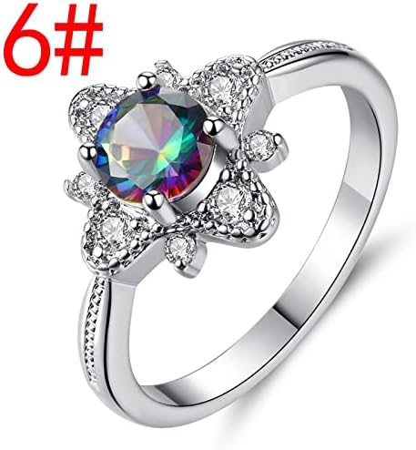 2023 Ново бельо просто семицветное кръгъл пръстен с цирконий, модни бижута, регулируем пръстен с двойно сърце