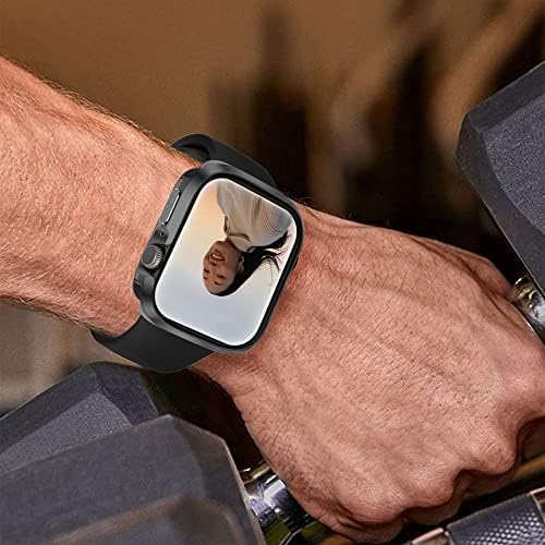 hellosy е Съвместим с корпус Apple Watch Series 8 45 мм, защитно фолио за екрана от авиационен алуминий военни клас за Apple Watch Series 8 / Series 7 45 мм за мъже (45 мм, черен)