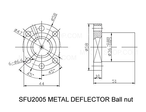 Комплекти детайли за ЦПУ с шариковым винт FBT диаметър 20 мм, 2005 = SFU2005 - L600 mm + Метална гайка с шариковым винт-дефлектором