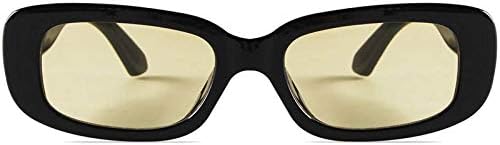 2023 Нови Правоъгълни Слънчеви очила за жени на 90-те години, Реколта Модни Очила в Черно Черепаховой Ръбове, Мъжки Нюанси (Жълто, Един размер)