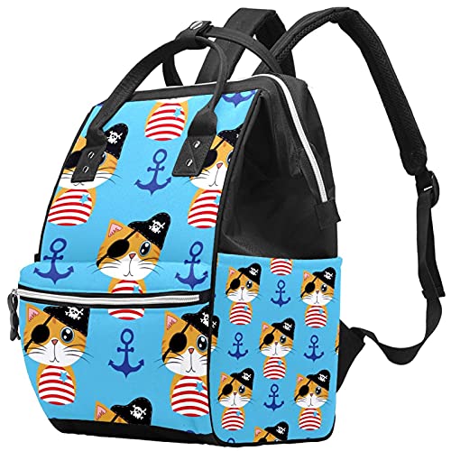 Раница-чанта за Памперси LORVIES Pirate Котка, Многофункционална чанта с Голям Капацитет