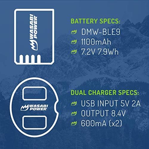 Батерия Wasabi Power (4 бр) и двойно зарядно устройство за Panasonic DMW-BLE9, DMW-BLG10 и DMC-GF5, DMC-GF6,