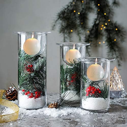 Стъклени Свещници Hurricane с Декоративни коледни декорации - Комплект от 3 (Свещи в комплекта не са включени)