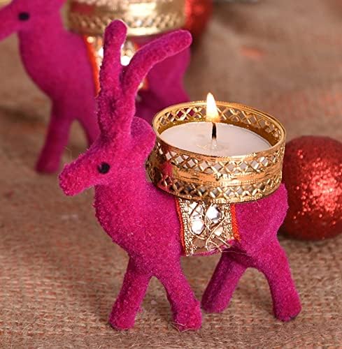 Чаени Свещници Jaipur Ace с Елени, Свещници за Коледната трапеза, Централните елементи на Празнична декорация и Коледна украса (Розово, 12)