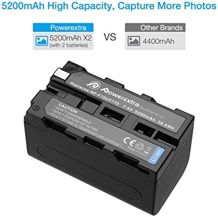 Powerextra 2 комплекта Сменяеми батерии Sony NP-F750 за батериите Sony NP-F730, NP-F750, NP-F760, NP-F770