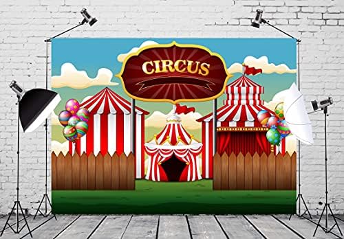 CORFOTO Плат 9x6 фута Цирк Фон Снимка Пасища Шарени Шатри Цветни Балони Празник Карнавал Фон за Душата на детето