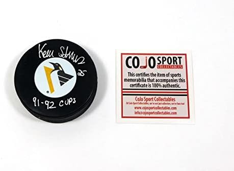 Сувенир Хокейна шайба, с автограф Кевин Стивънс От НХЛ 91-92 Купа CoJo Sport Auto - за Миене на НХЛ с автограф