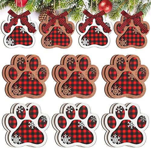 Коледни Дървени орнаменти с Кучешки лапой, Украса за кучета Коледна елха, Wooden Отпечатък от Кучешки Лапи, Подвесное Дървена