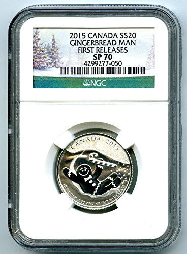 2015 Канада за ПЪРВИ път ПУСКА Коледни доказателство под ФОРМАТА НА Пряничного Човек .9999 Сребърна монета на стойност 20 SP70 NGC