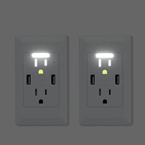 USB-контакти с ночником, Стенни контакти GREENCYCLE на 15 Ампера, Двухшпиндельная изход, 2 Usb порта, 2 електрически