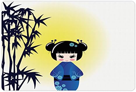 Подложка за домашни любимци от аниме Ambesonne за храна и вода, Илюстрация Кокеши куклите и традиционните японски Кимона