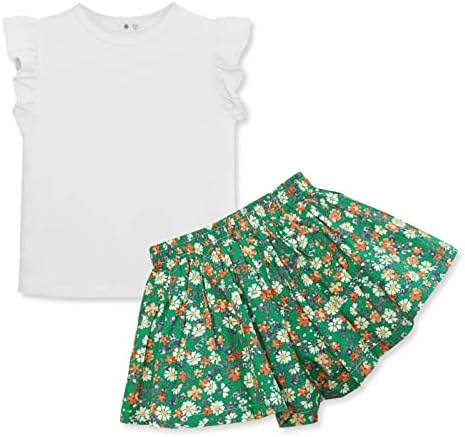 Miipat/ Летни дрехи за деца, Върхове с рюшами на ръкавите и Шорти с Флорални принтом за момичета, Комплект
