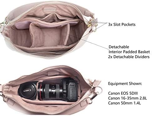 Дамски чанта за огледално-рефлексен фотоапарат, Стилна Пътна чанта за фотоапарат от естествена кожа, Чанта-скитник през рамо,