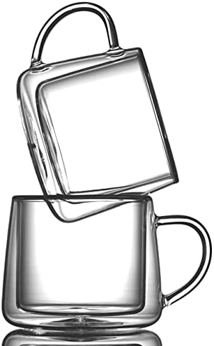 LEMONSODA Стъклена чаша за кафе напитки с двойни стени и дръжка - Комплект от 4 (250 мл / 8,5 течни унции)
