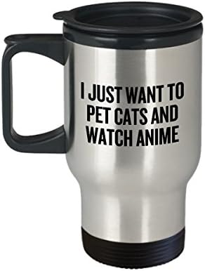 Забавна Пътна чаша от аниме - Подарък за аниме-Ботаника - Подарък за аниме-Ботаника - Гладьте котки И гледам аниме