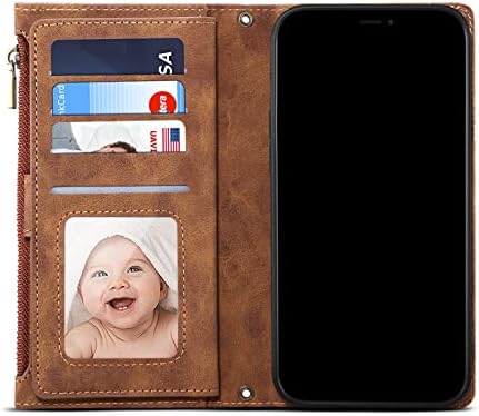 Чанта-портфейл за мобилен телефон, съвместим с Samsung Galaxy A52 4G / 5G, Калъф с цип с отделение за карти с RFID заключване,