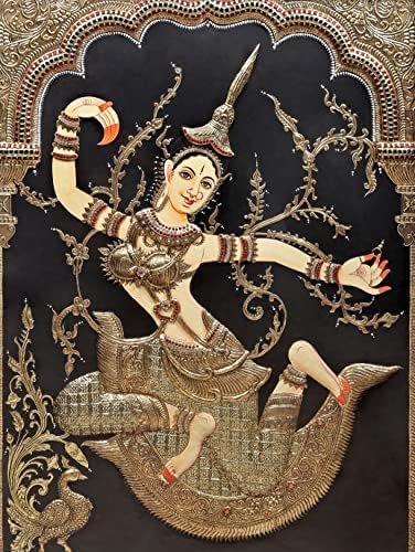 Снимка на Екзотична Индия от 42 x 54 Богиня Рати Танджоре | Традиционните Цветове С 24-Каратово злато | Рамка