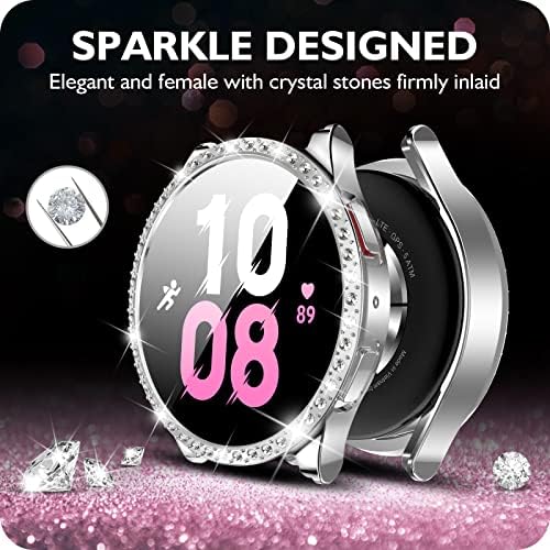 DABAOZA [6 + 6 опаковки] Калъф Bling, съвместима за Samsung Galaxy Watch 5 и 4, Защитно фолио за екрана 44 мм Броня за жени