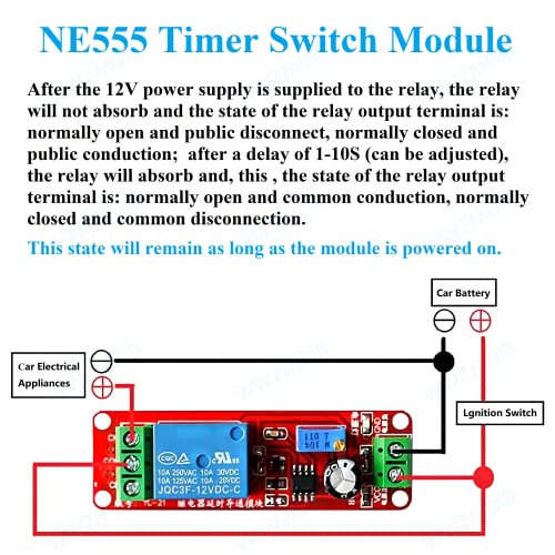 WWZMDiB NE555 таймер, Реле за постоянен ток 12 v Регулируема модул от 0 до 10 секунди (3 бр., таймер, реле 12)