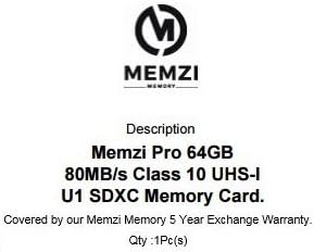 Карта памет MEMZI PRO 64GB Class 10 80 MB/SDXC за цифрови фотоапарати Nikon 1 AW1, J3, J2, J1, S1, V1, V2