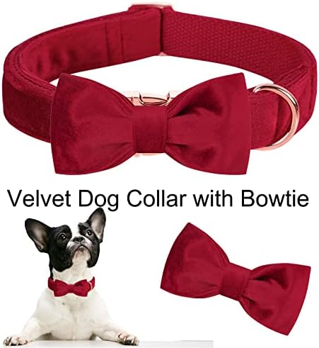 ARING ПЕТ Velvet Dog Collar - Меки яки-пеперуда с метална катарама, Сладки и Удобни, Коледен Червен нашийник с Лък за