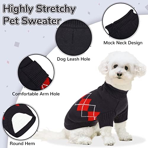 Phyxin Топъл Пуловер за Кучета, Клетчатая Вязаная Поло за домашни любимци XS, Пуловери за Кученца, Трикотаж за