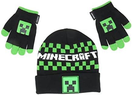 Детски комплект шапки за еднократна употреба-Бини с Клетчатым логото на Minecraft пълзящо растение, Шапка и