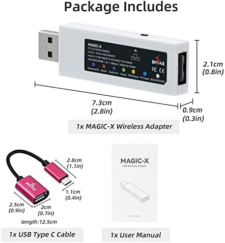 Адаптер безжичен Bluetooth USB контролер Tolesum Mayflash Magic-X за NS Switch, Xbox серия S/X, Xbox One, macOS, КОМПЮТЪР Raspberry Pi, който е съвместим с контролерите на PS4, PS5, Xbox BT